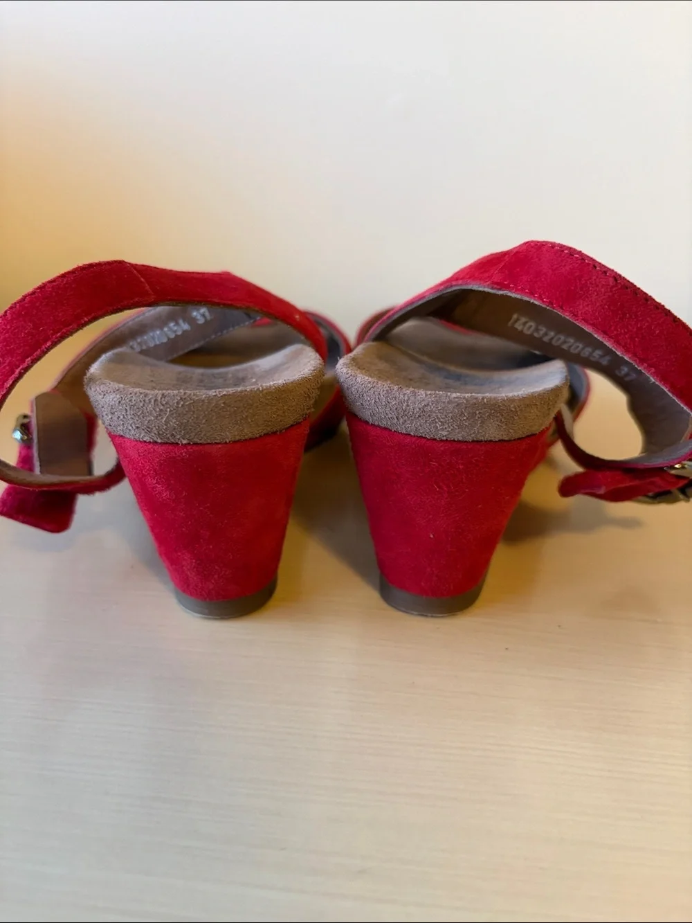 Mephisto Red Suede Women's Wedge Sandals  (Size 37 / US size 7)